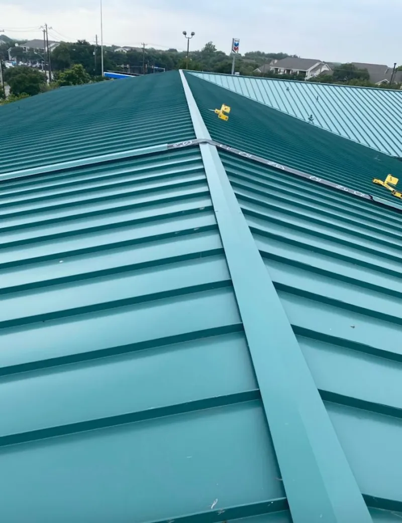 Green commercial metal roof ridge and valley for Metal Roof Repair in Rigby